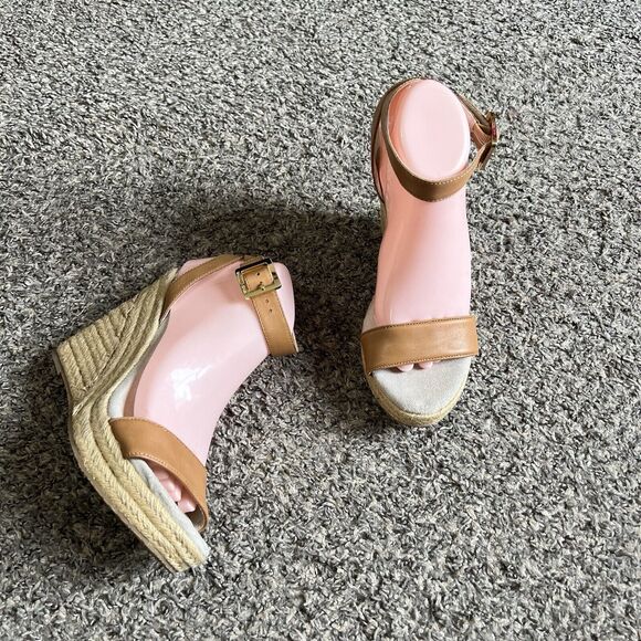 Michael Kors Shoes - MICHAEL KORS Espadrilles Wedge Sandals 9.5 Platform Ankle Strap Brown Leather